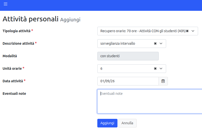 inserimento attività forfetaria